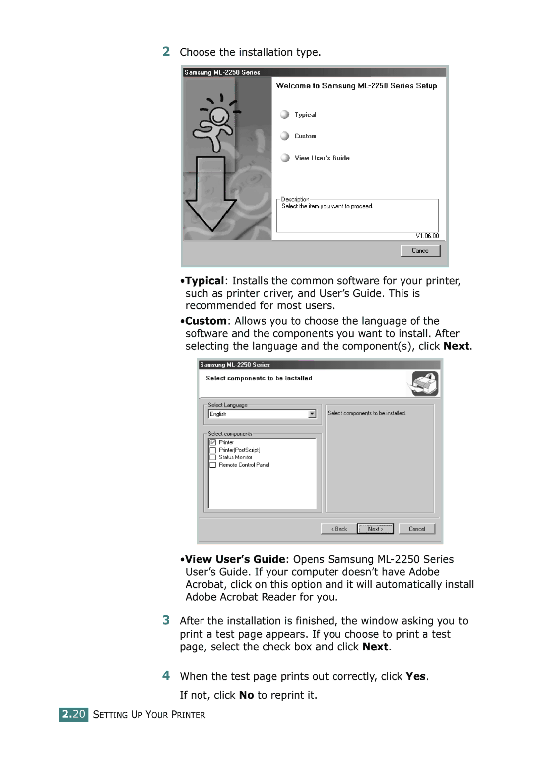 Samsung ML-2250, ML-2252W, ML-2251N manual Setting UP Your Printer 