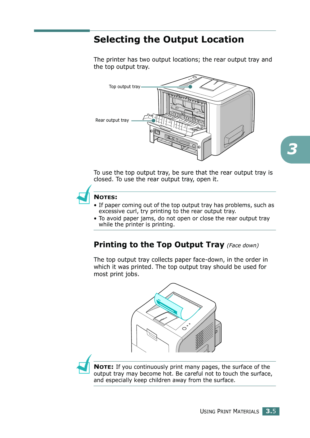 Samsung ML-2250, ML-2252W, ML-2251N manual Selecting the Output Location, Printing to the Top Output Tray Face down 