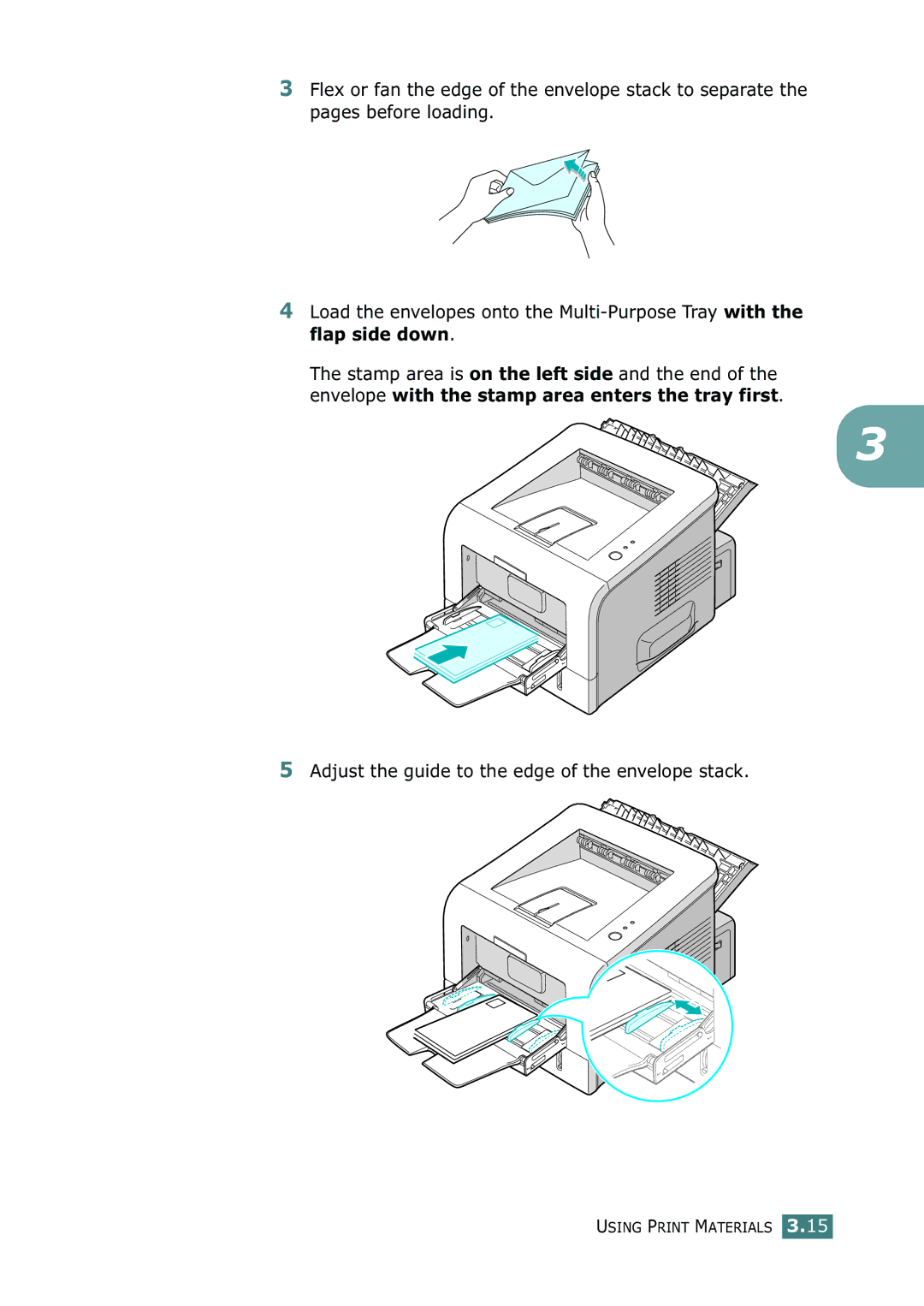 Samsung ML-2252W, ML-2251N, ML-2250 manual Adjust the guide to the edge of the envelope stack 