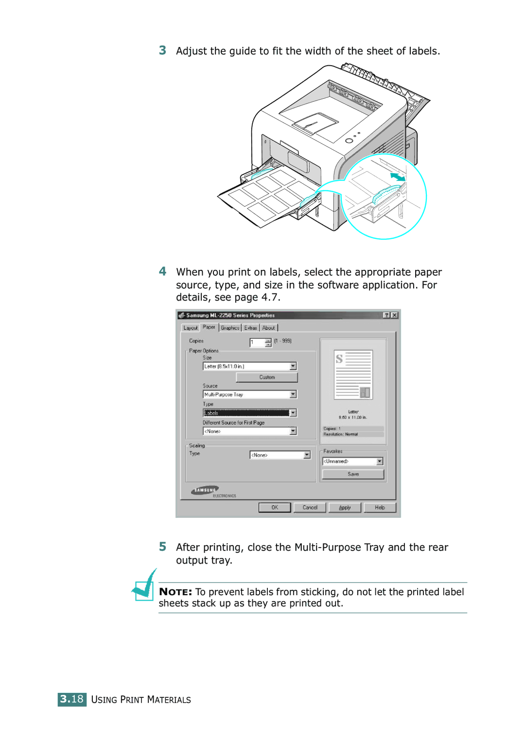 Samsung ML-2252W, ML-2251N, ML-2250 manual Using Print Materials 