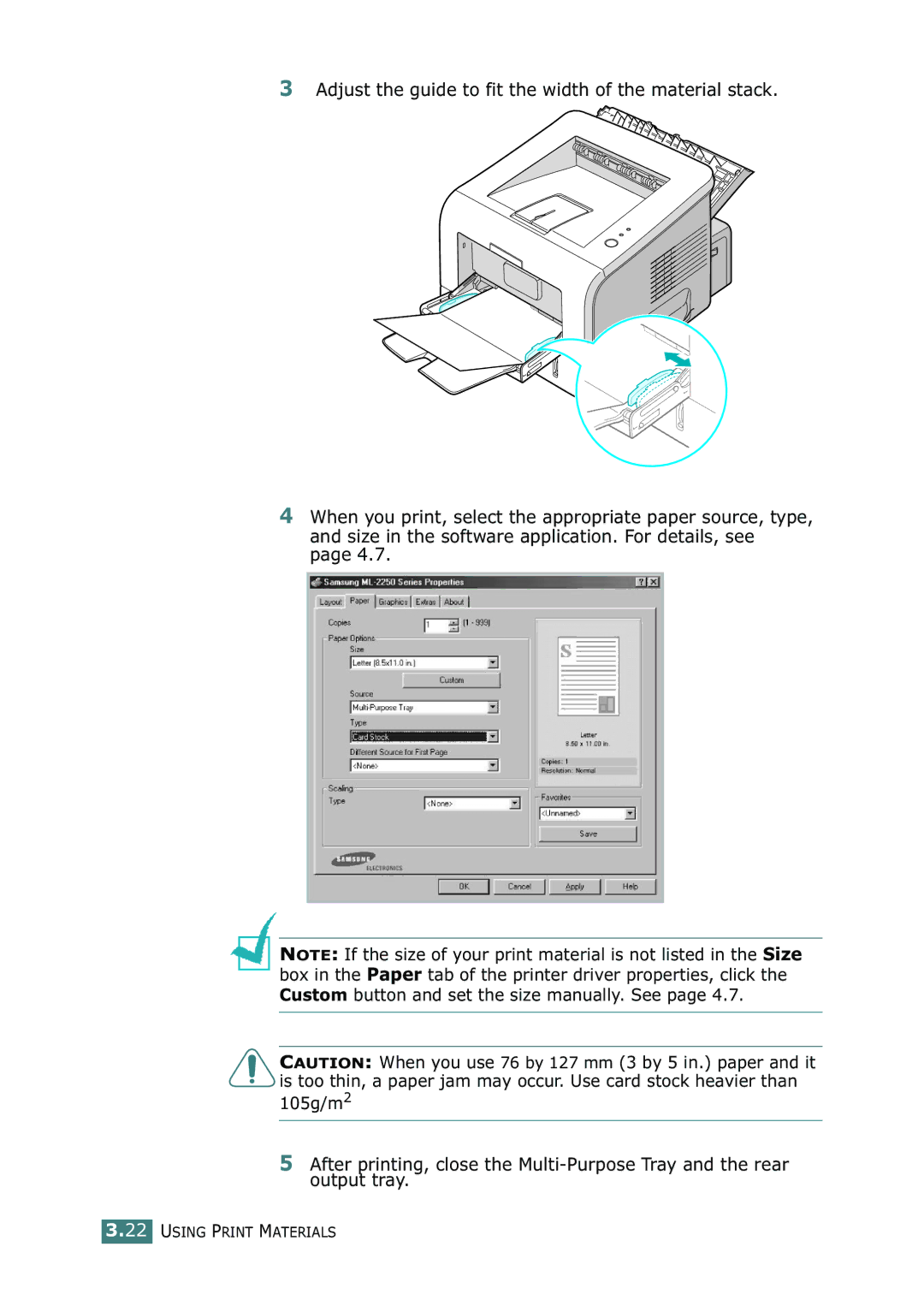 Samsung ML-2251N, ML-2252W, ML-2250 manual Using Print Materials 