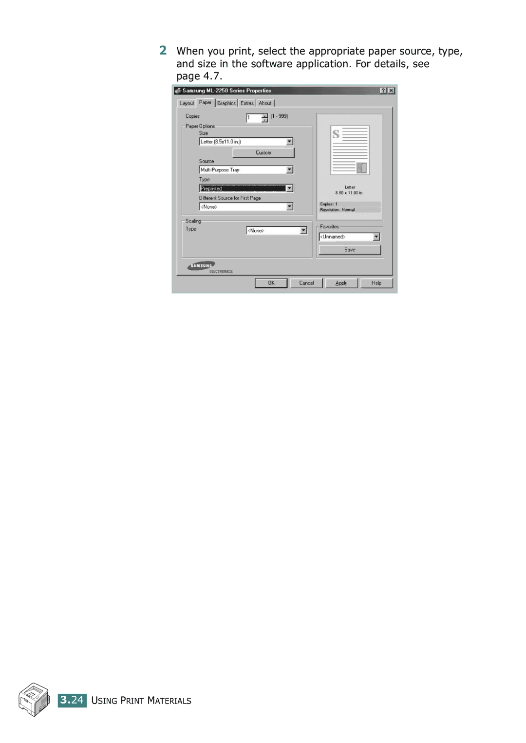 Samsung ML-2252W, ML-2251N, ML-2250 manual Using Print Materials 