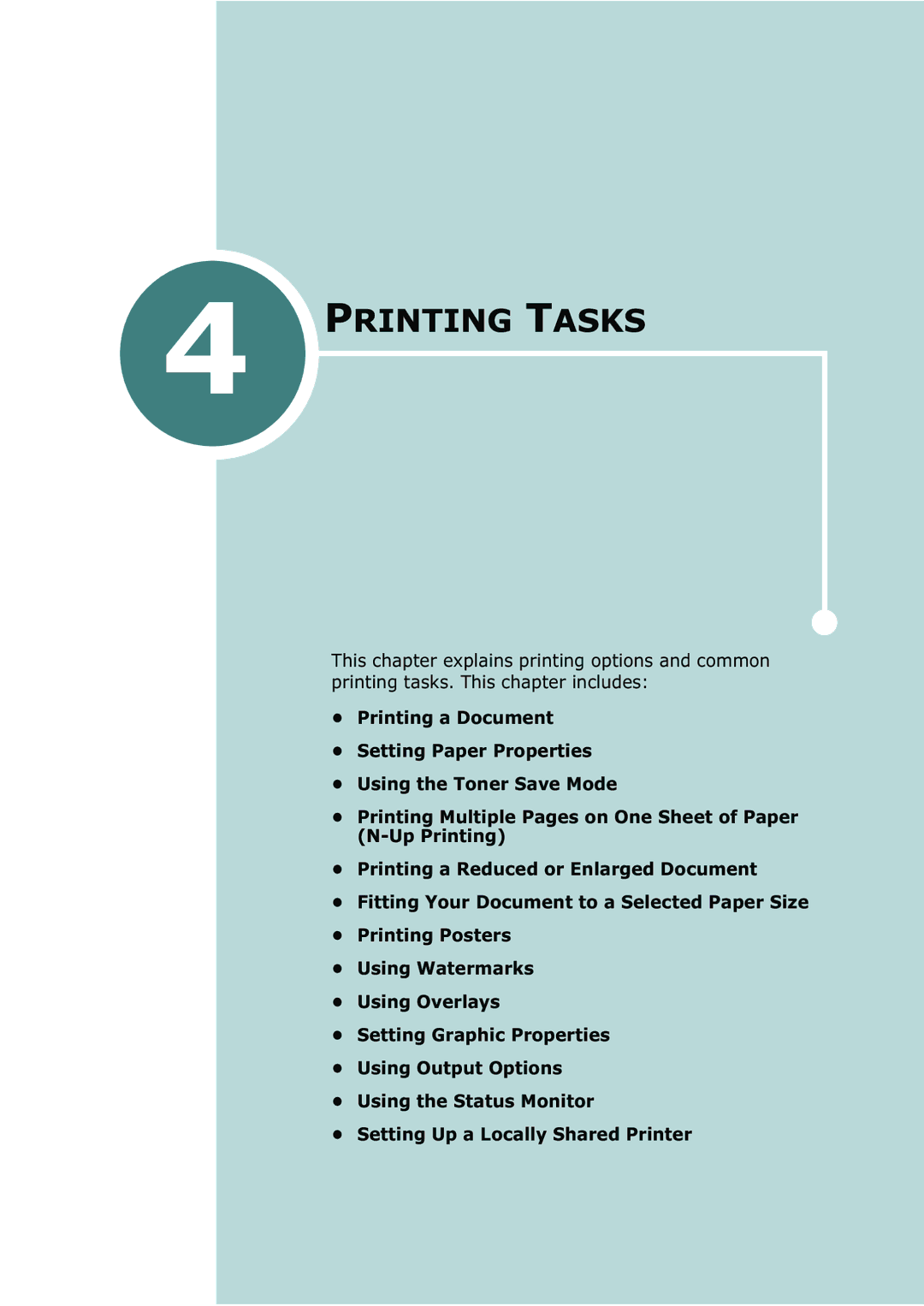 Samsung ML-2251N, ML-2252W, ML-2250 manual Printing Tasks 