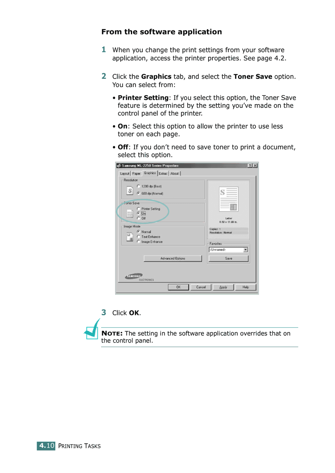 Samsung ML-2251N, ML-2252W, ML-2250 manual From the software application 