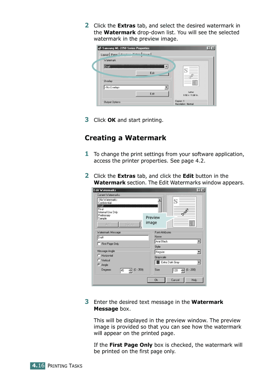 Samsung ML-2251N, ML-2252W, ML-2250 manual Creating a Watermark, Click OK and start printing 