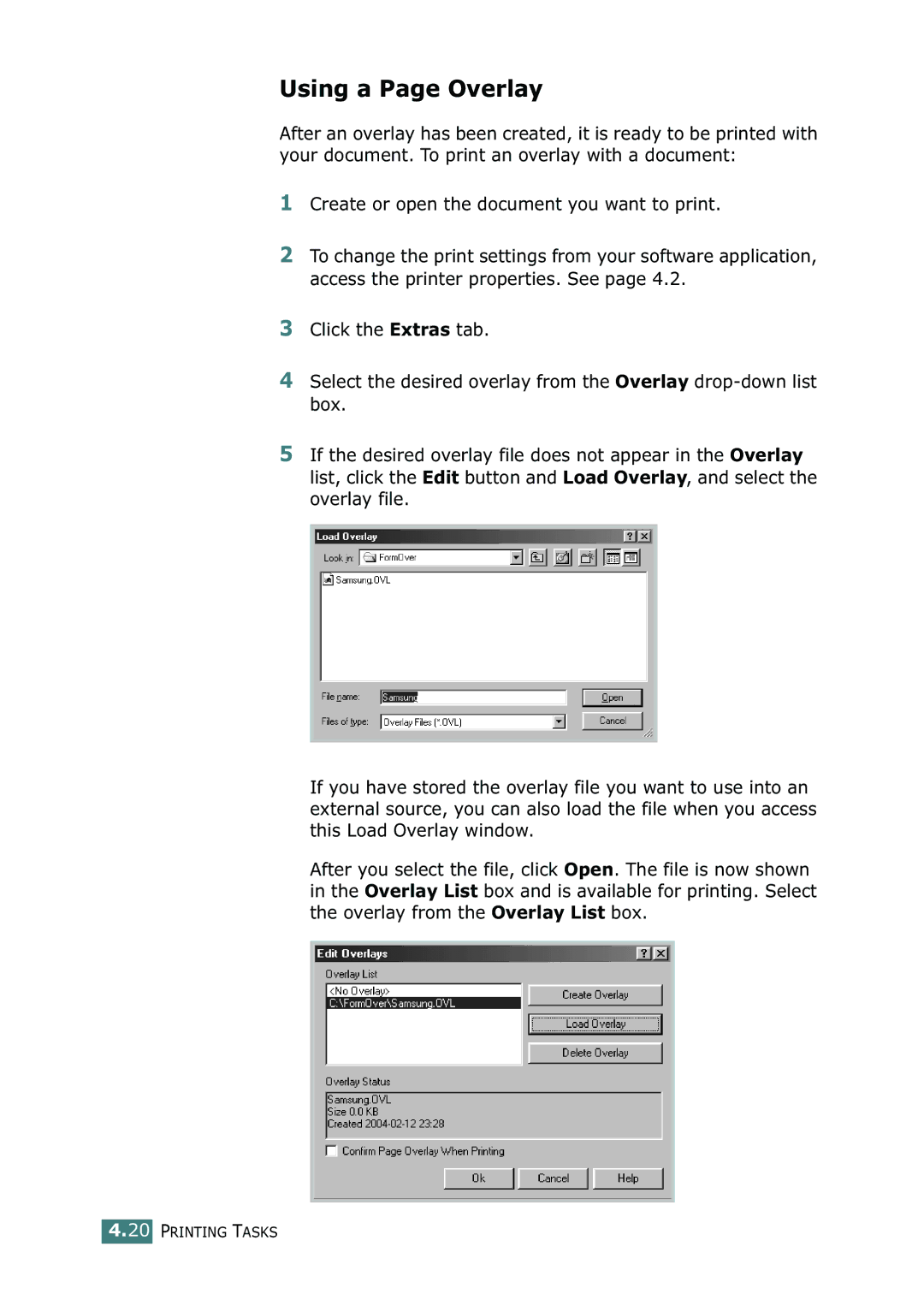 Samsung ML-2250, ML-2252W, ML-2251N manual Using a Page Overlay 