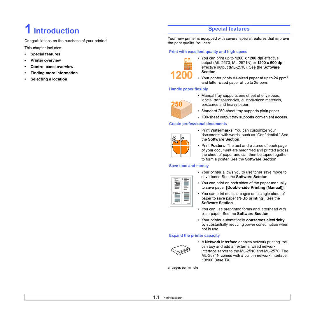 Samsung ML-2510, ML-2570 manual Introduction, Special features 