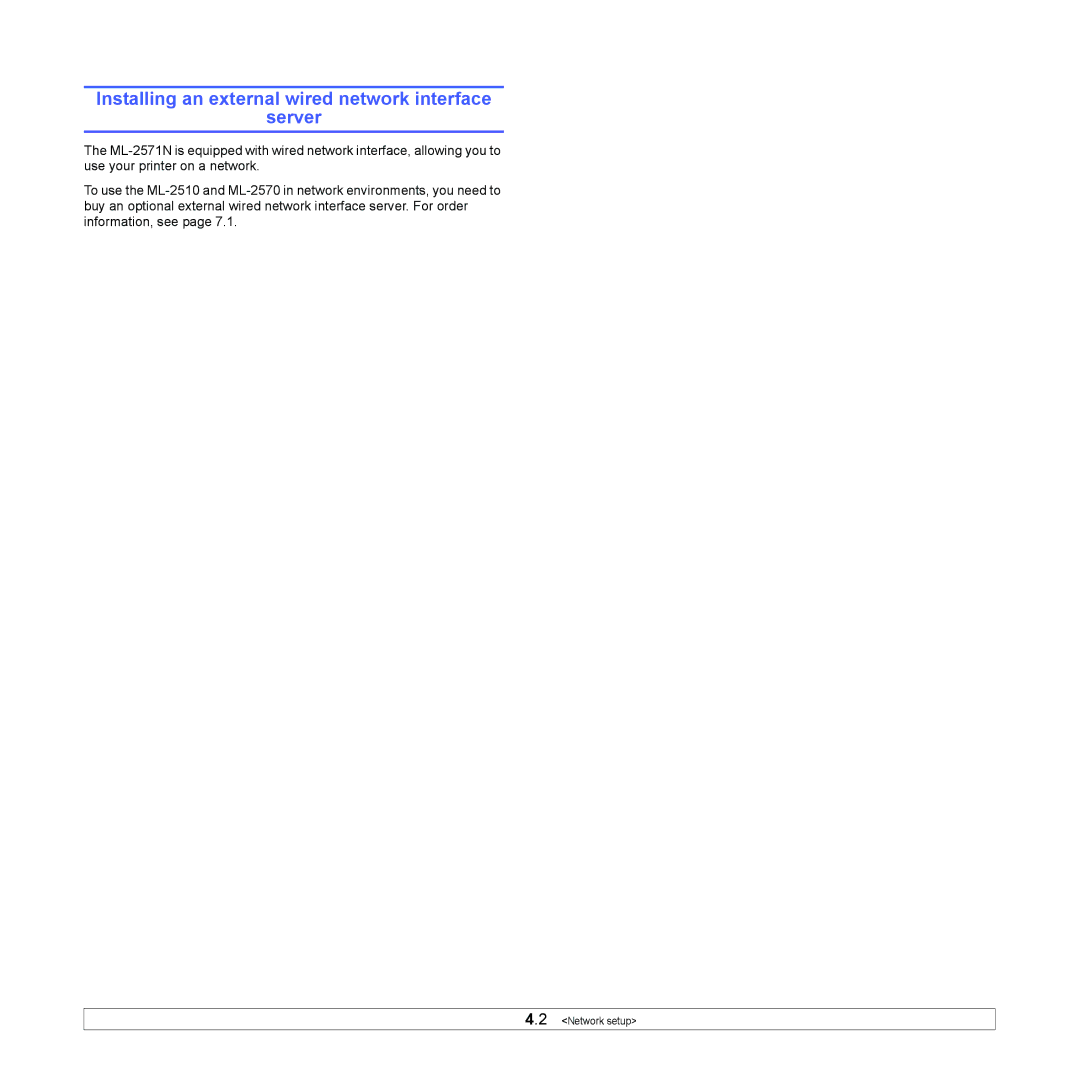 Samsung ML-2570, ML-2510 manual Installing an external wired network interface Server 