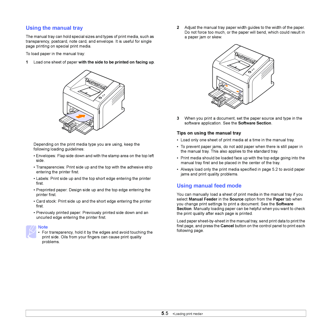 Samsung ML-2510, ML-2570 Using the manual tray, Using manual feed mode, Tips on using the manual tray 