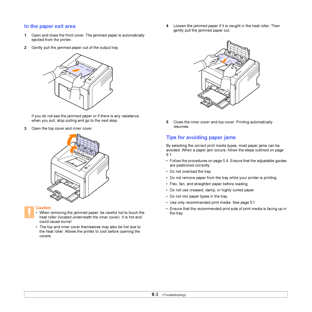 Samsung ML-2570, ML-2510 manual Paper exit area, Tips for avoiding paper jams 