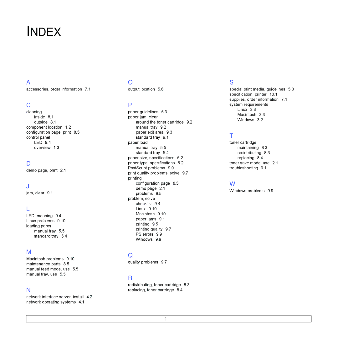 Samsung ML-2570, ML-2510 manual Index 