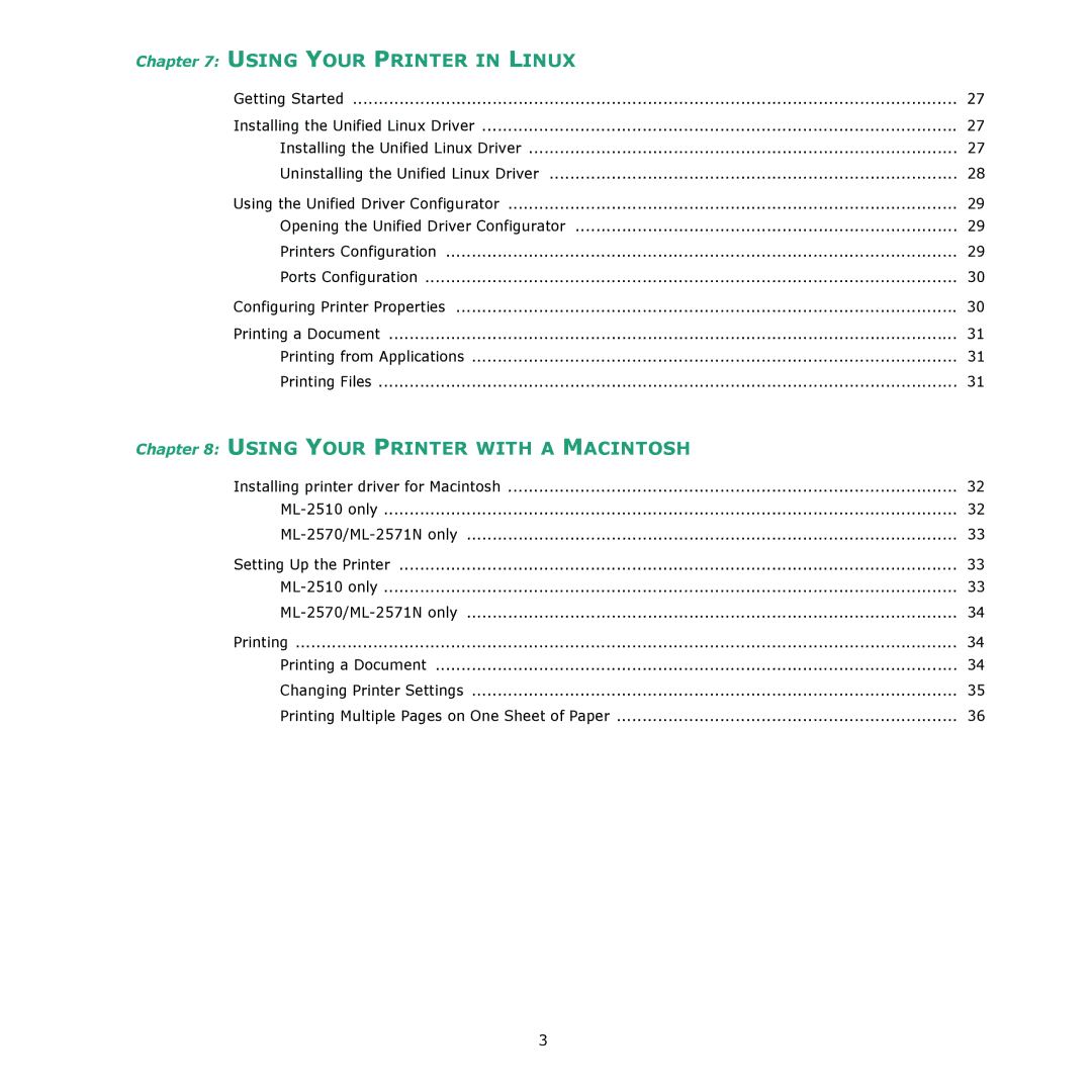 Samsung ML-2570, ML-2510 manual Using Your Printer in Linux 