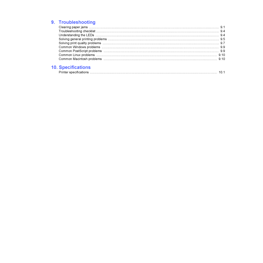 Samsung ML-2570, ML-2510 manual Troubleshooting, Specifications 