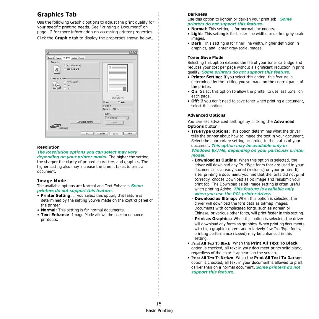 Samsung ML-2570, ML-2510 manual Graphics Tab, Image Mode 