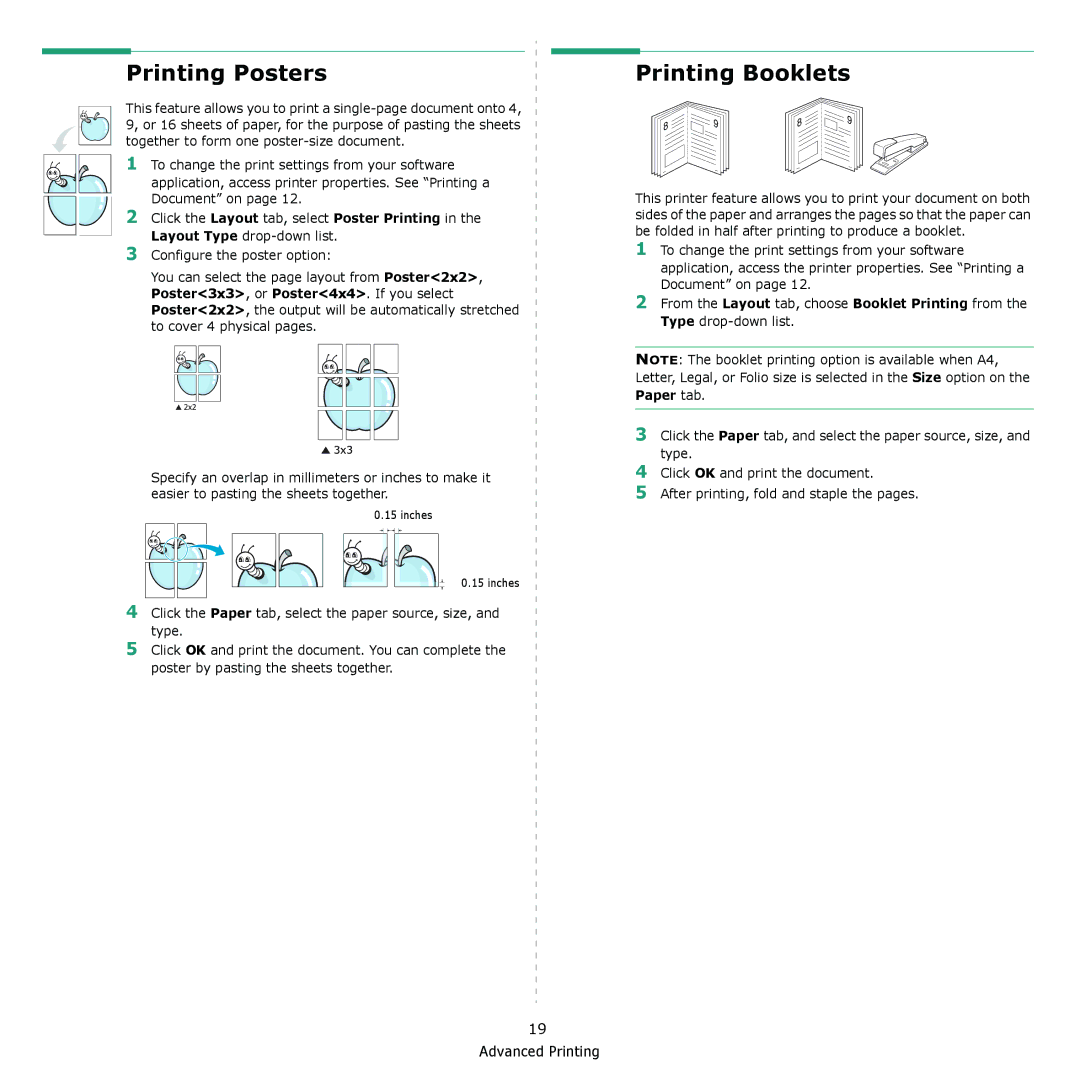 Samsung ML-2570, ML-2510 manual Printing Posters, Printing Booklets 