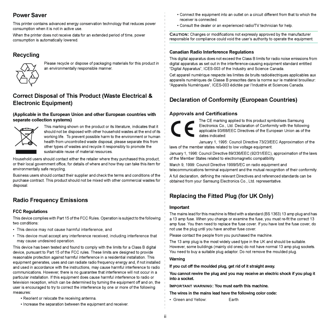 Samsung ML-2570, ML-2510 manual Canadian Radio Interference Regulations, FCC Regulations 