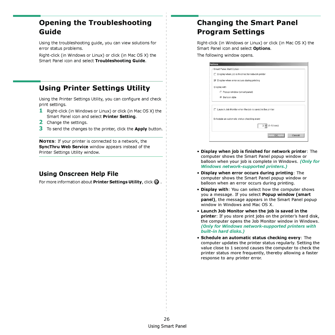 Samsung ML-2510, ML-2570 manual Opening the Troubleshooting Guide, Using Printer Settings Utility, Using Onscreen Help File 