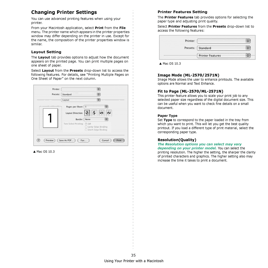 Samsung ML-2570, ML-2510 manual Changing Printer Settings 