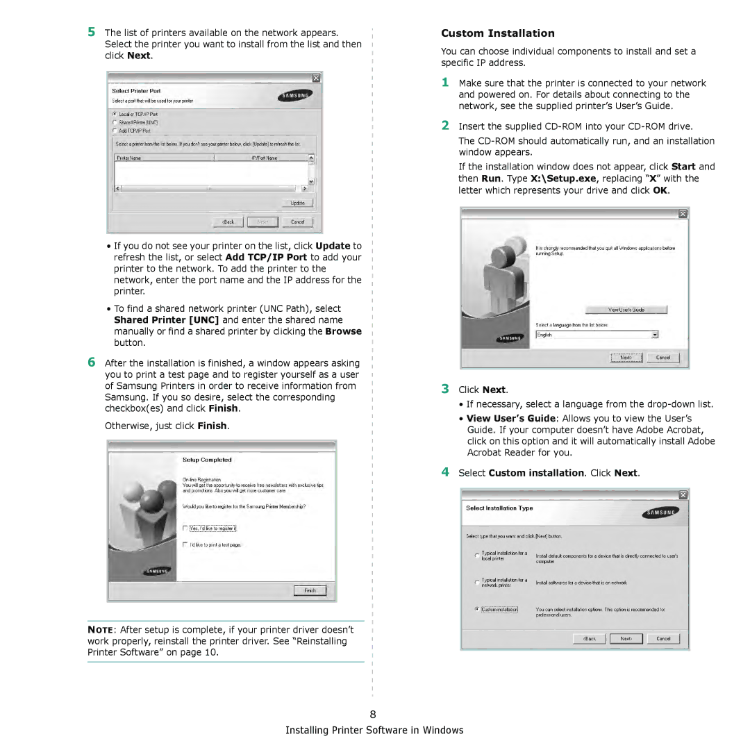 Samsung ML-2510 Series manual Custom Installation 