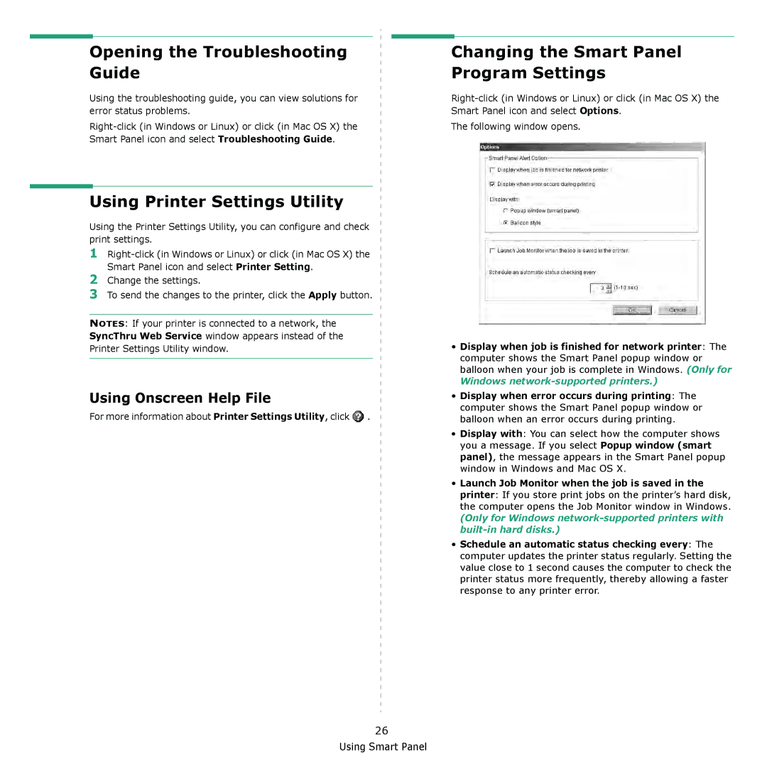 Samsung ML-2510 Series manual Opening the Troubleshooting Guide, Using Printer Settings Utility, Using Onscreen Help File 