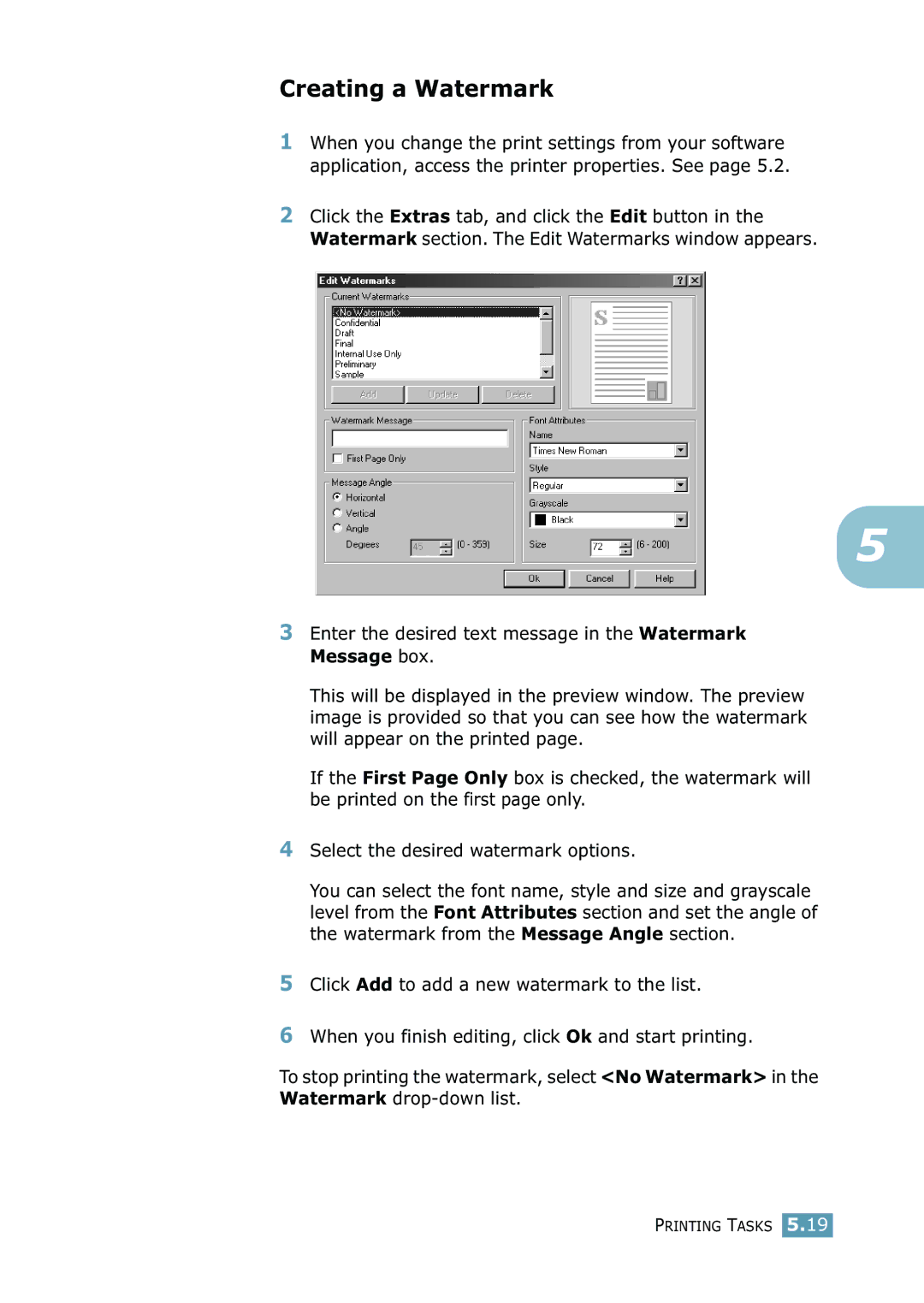 Samsung ML-2550 Series manual Creating a Watermark 