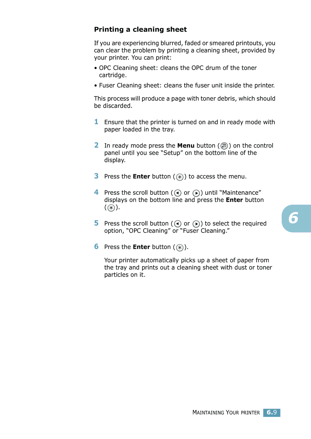 Samsung ML-2550 Series manual Printing a cleaning sheet 