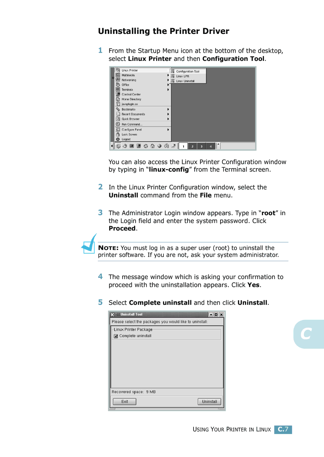 Samsung ML-2550 Series manual Uninstalling the Printer Driver, Select Complete uninstall and then click Uninstall 