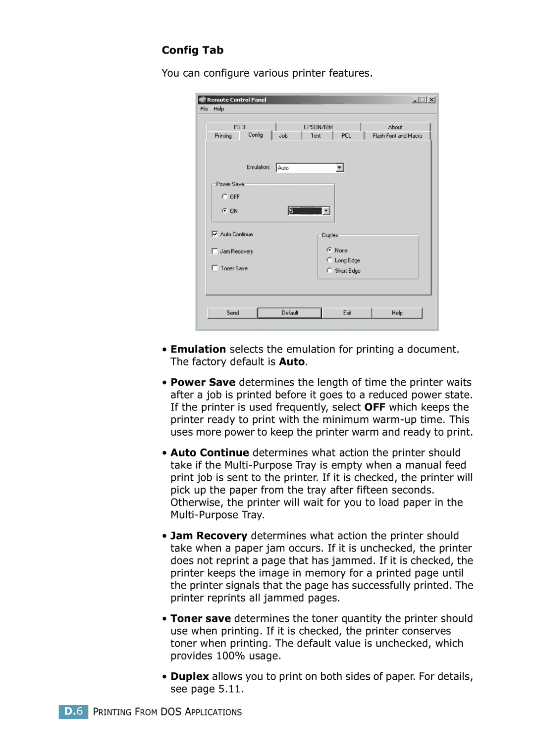 Samsung ML-2550 Series manual Config Tab 