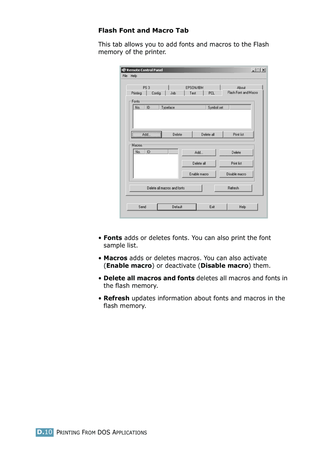 Samsung ML-2550 Series manual Flash Font and Macro Tab 