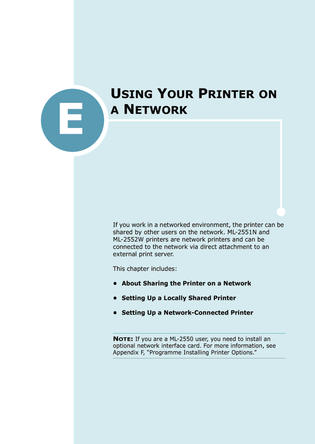 Samsung ML-2550 Series manual Using Your Printer on Network 