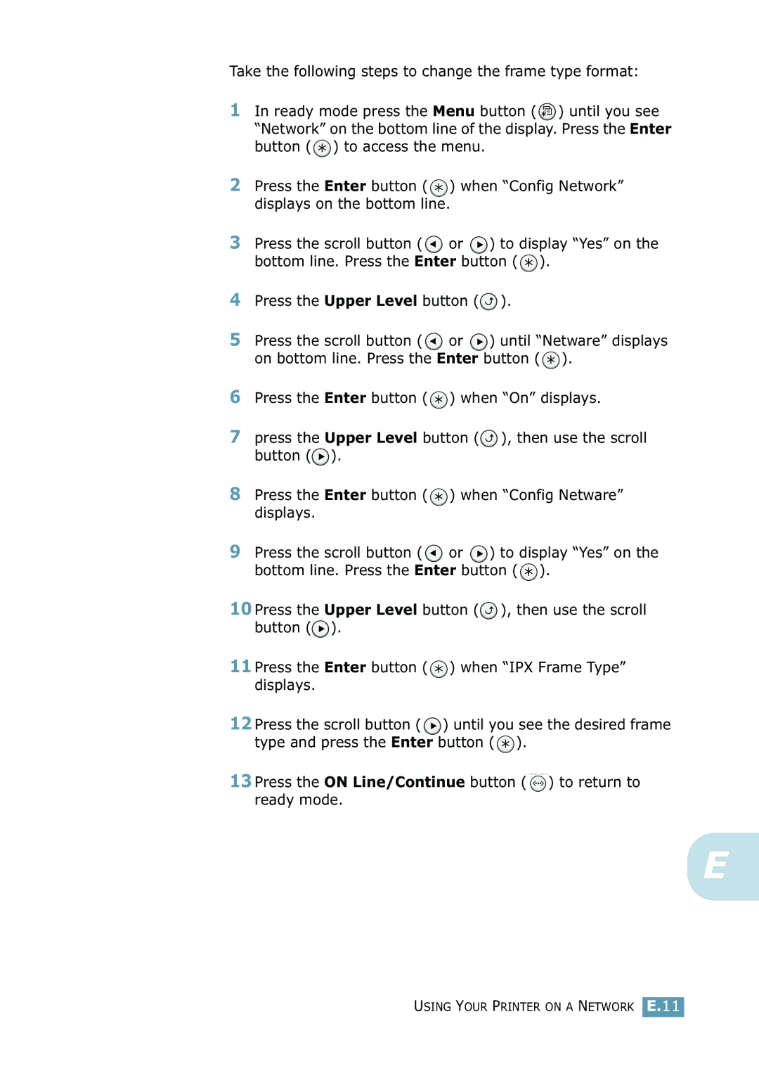 Samsung ML-2550 Series manual Using Your Printer on a Network E.11 