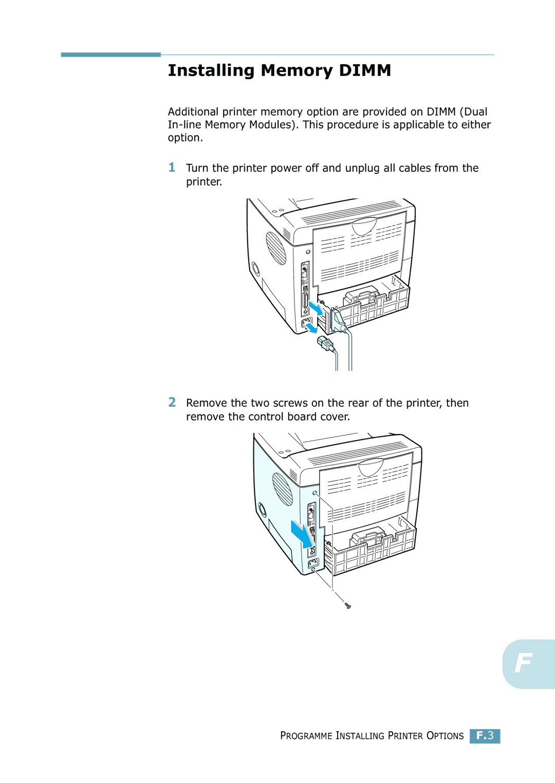 Samsung ML-2550 Series manual Installing Memory Dimm 