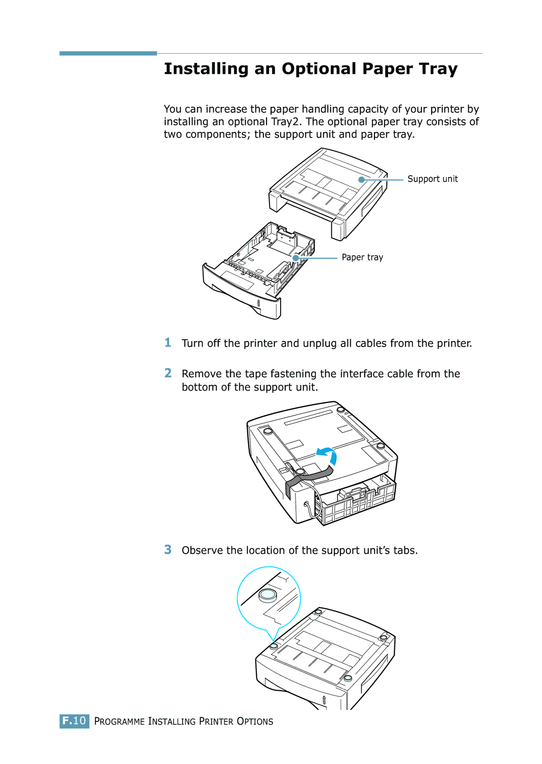 Samsung ML-2550 Series manual Installing an Optional Paper Tray 