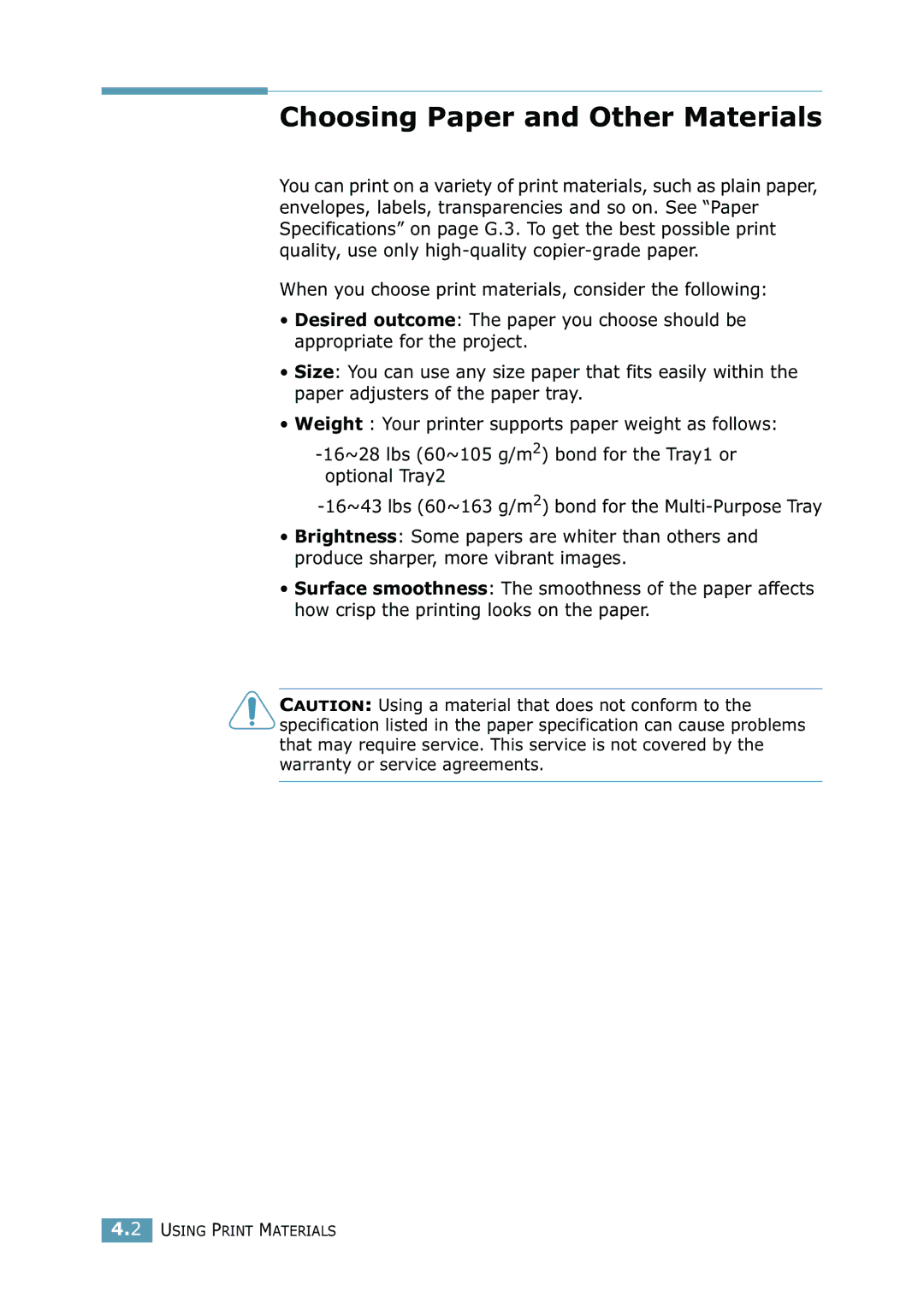 Samsung ML-2550 Series manual Choosing Paper and Other Materials 