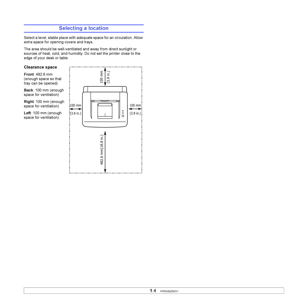 Samsung ML-2570 Series manual Selecting a location, Clearance space 