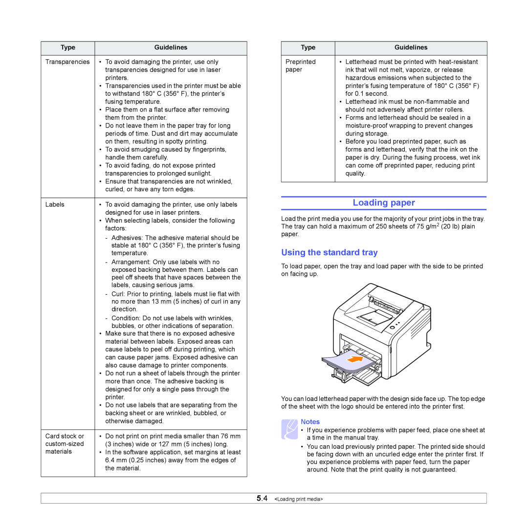 Samsung ML-2570 Series manual Loading paper, Using the standard tray 