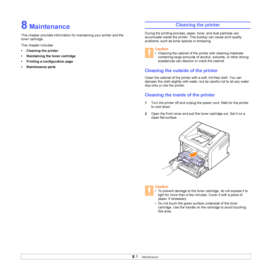 Samsung ML-2570 Series manual Maintenance, Cleaning the printer, Cleaning the outside of the printer 