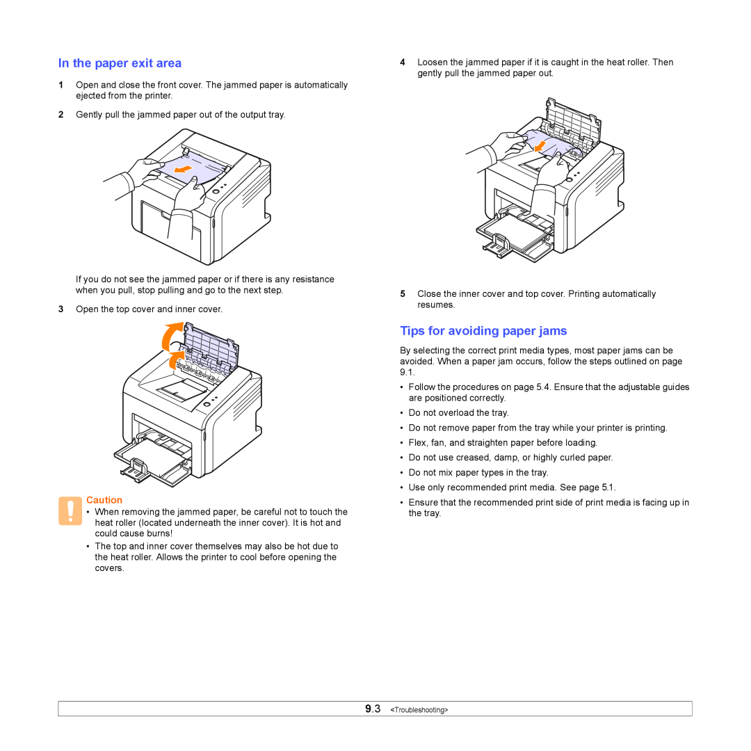 Samsung ML-2570 Series manual In the paper exit area, Tips for avoiding paper jams 