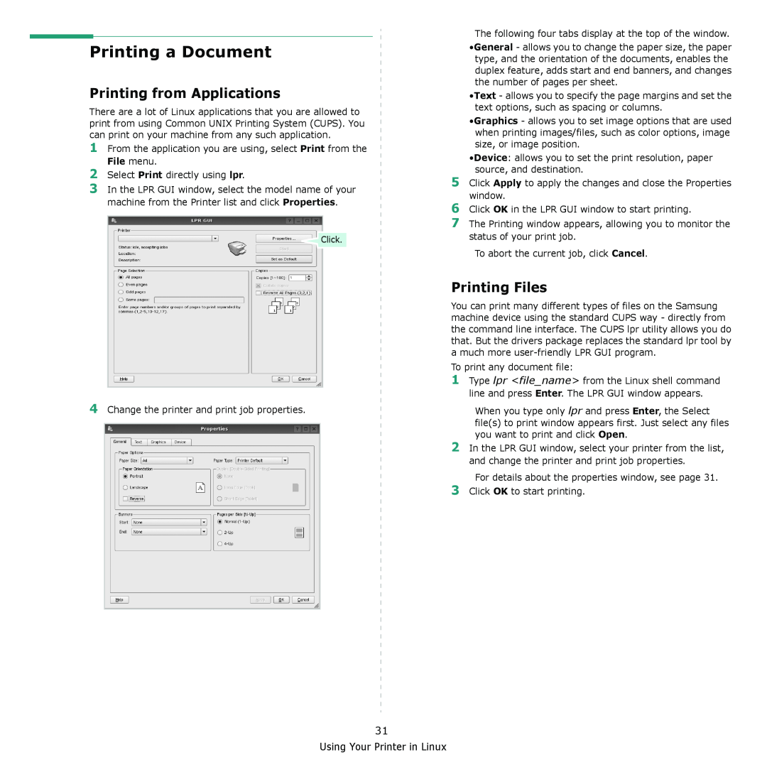 Samsung ML-2570 Series manual Printing from Applications, Printing Files, Printing a Document, File menu 