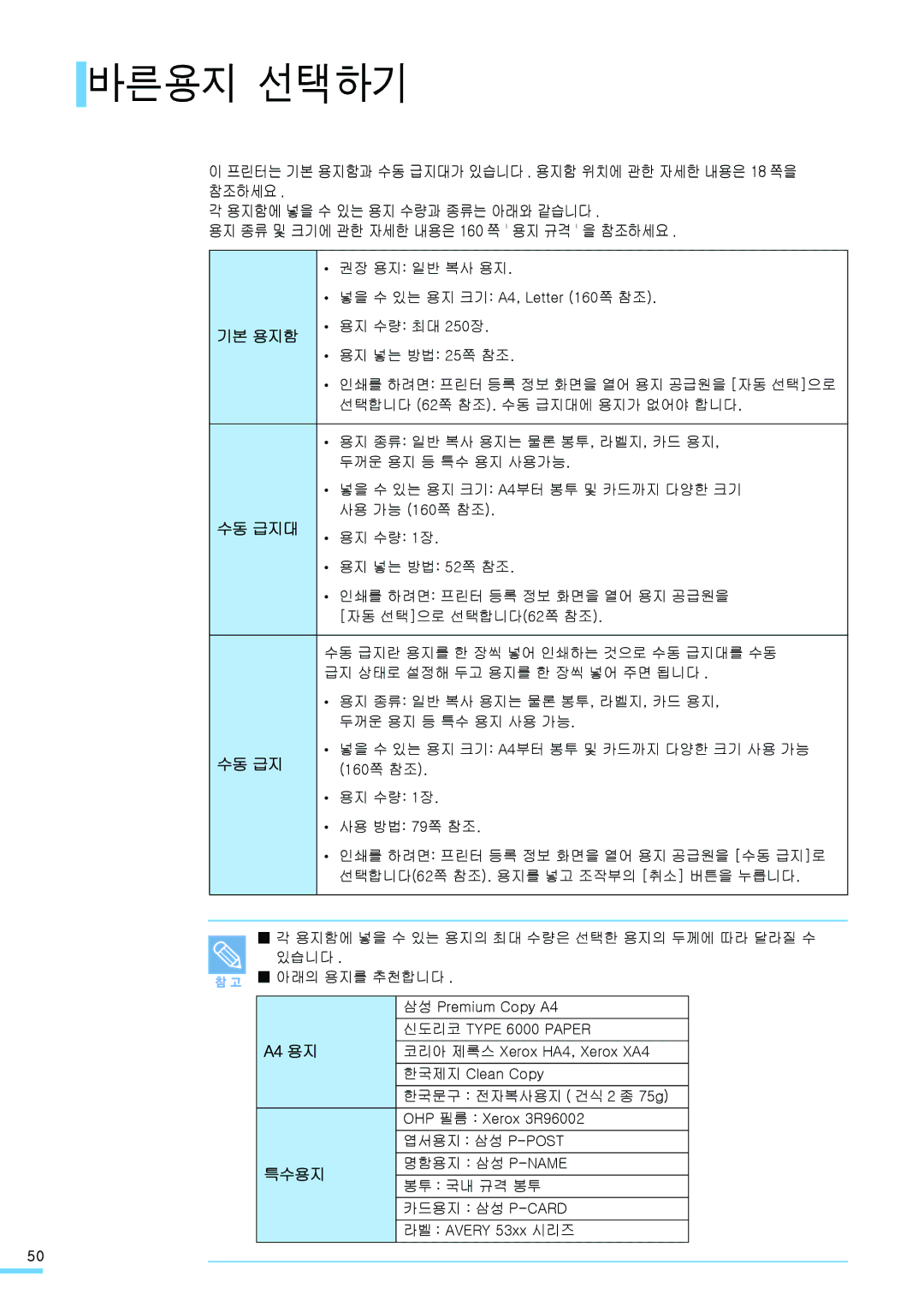 Samsung ML-2571N manual 바른용지 선택하기 