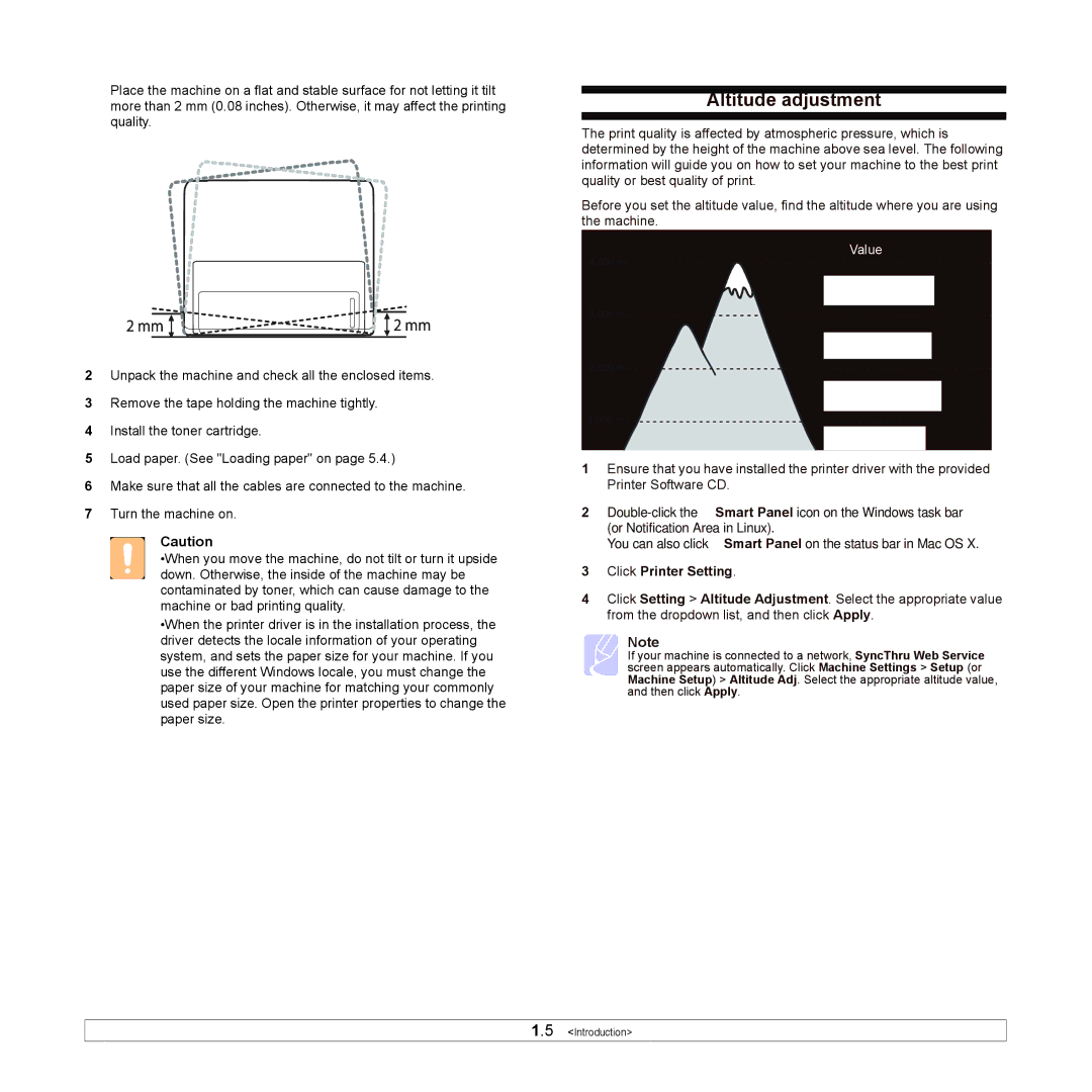 Samsung ML-2850D manual Altitude adjustment, Click Printer Setting 