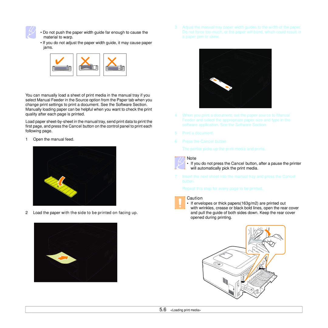 Samsung ML-2850D Using manual feeder, Load the paper with the side to be printed on facing up 