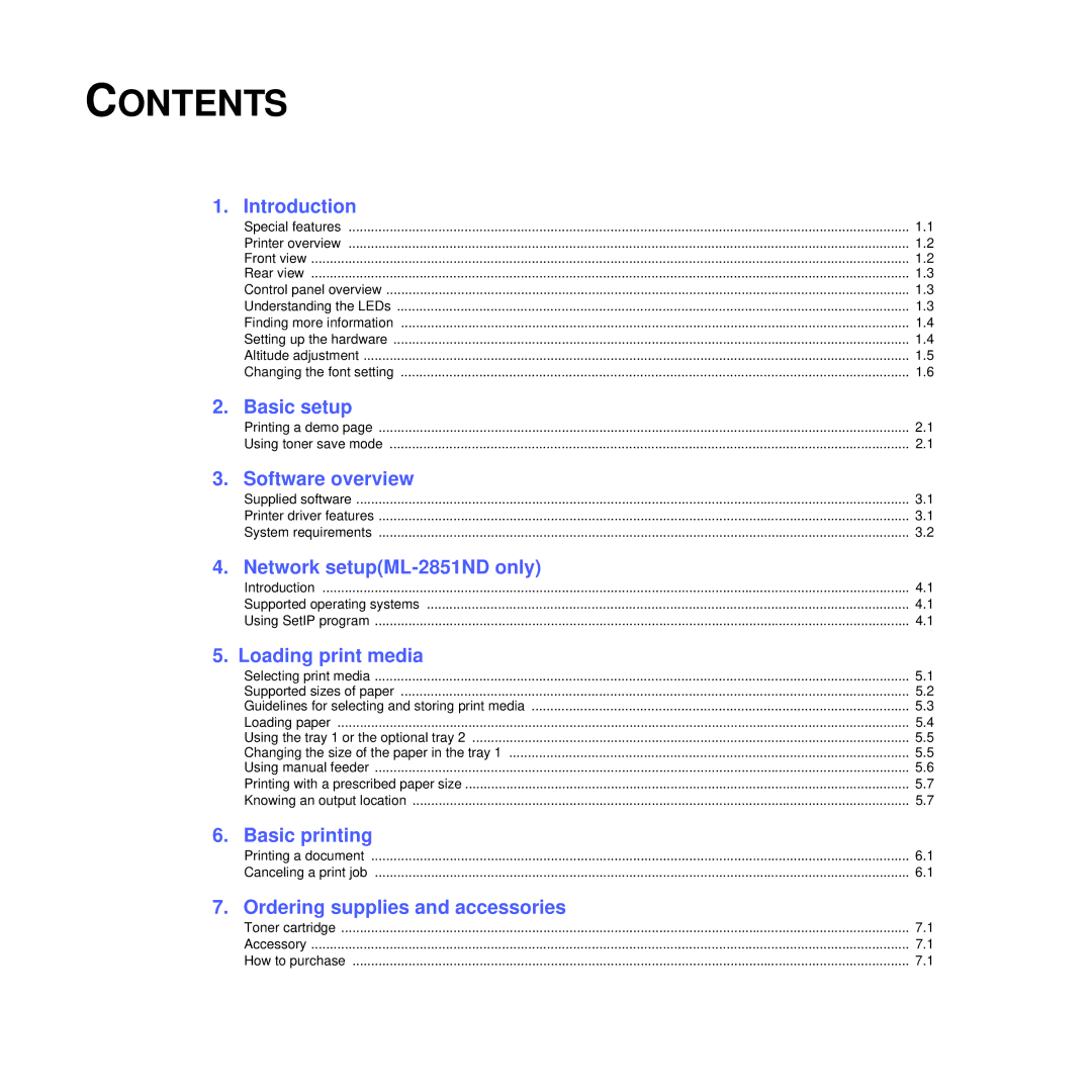 Samsung ML-2850D manual Contents 