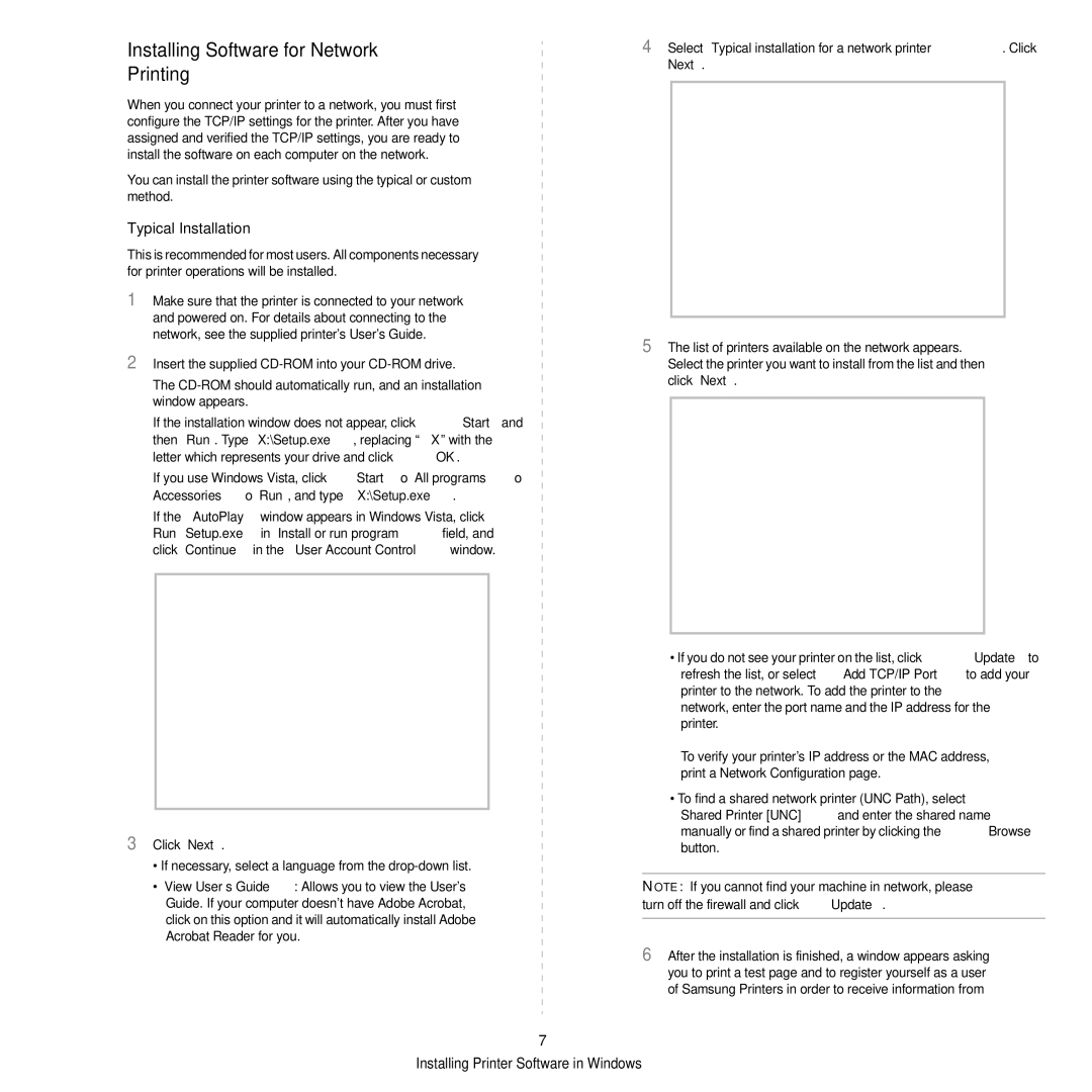 Samsung ML-2850D manual Installing Software for Network Printing, Typical Installation 