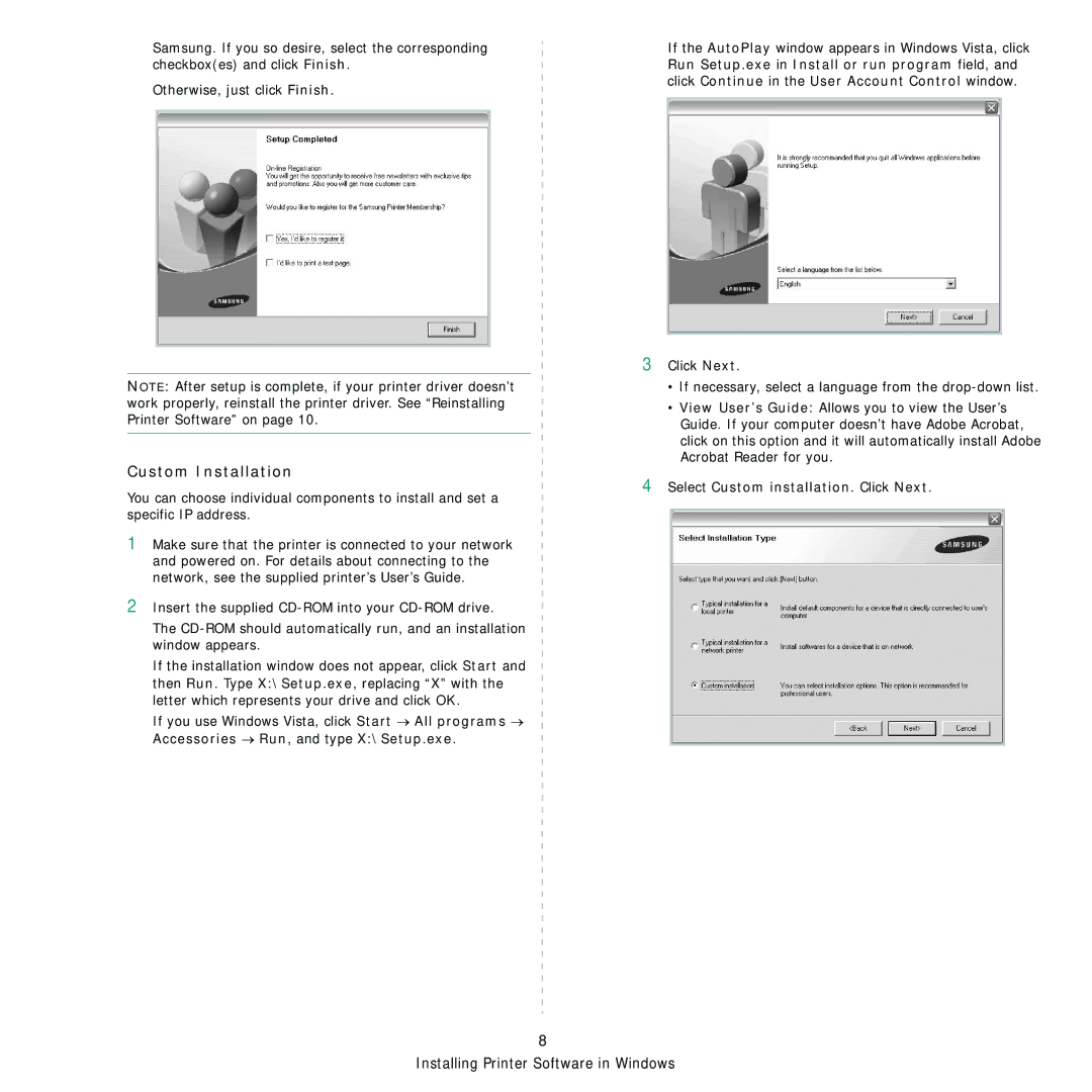 Samsung ML-2850D manual Custom Installation 