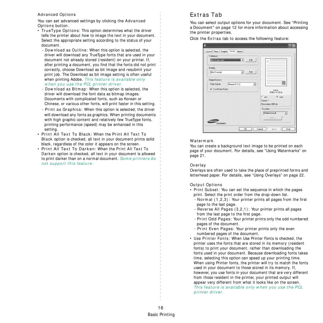 Samsung ML-2850D manual Extras Tab 