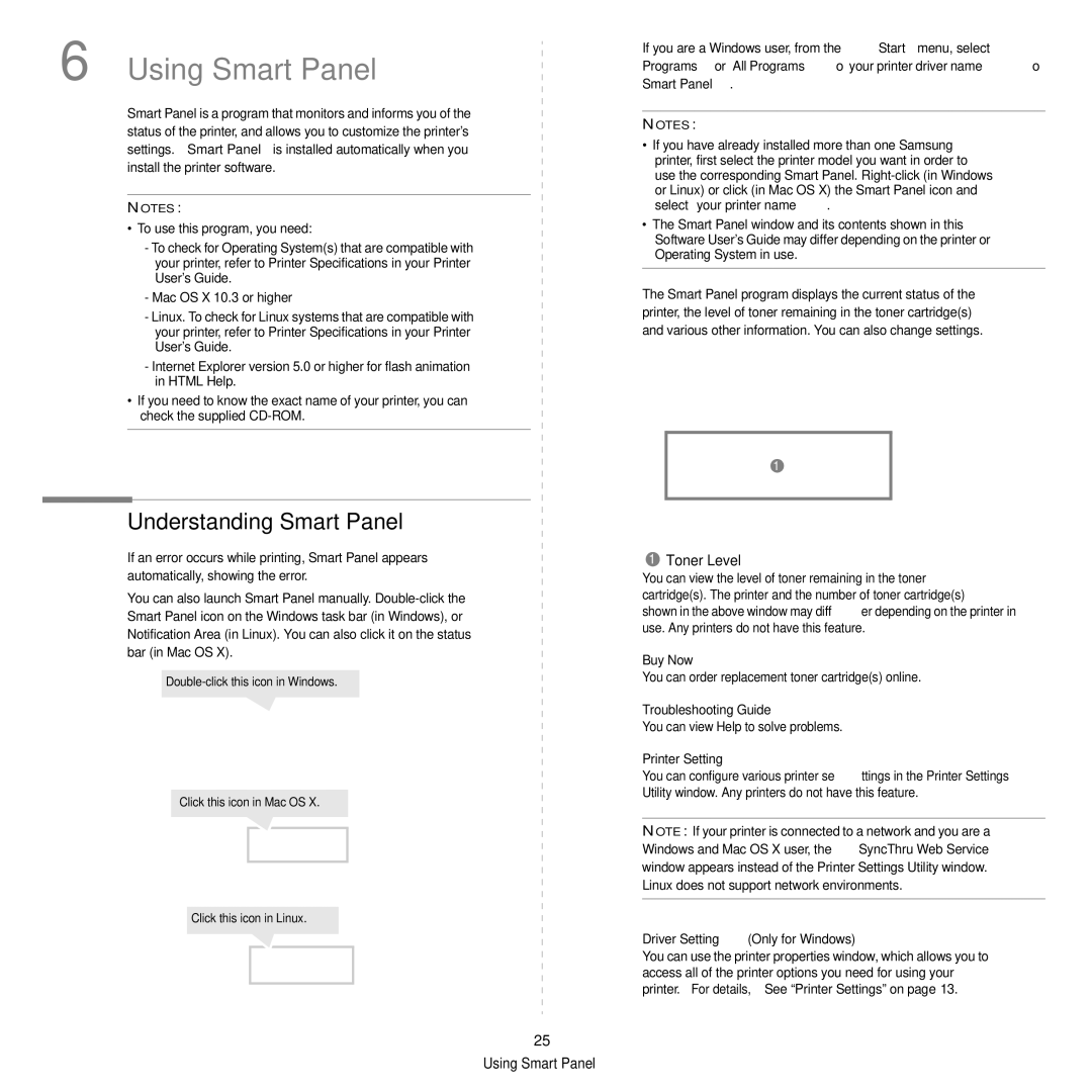 Samsung ML-2850D manual Understanding Smart Panel, Toner Level 