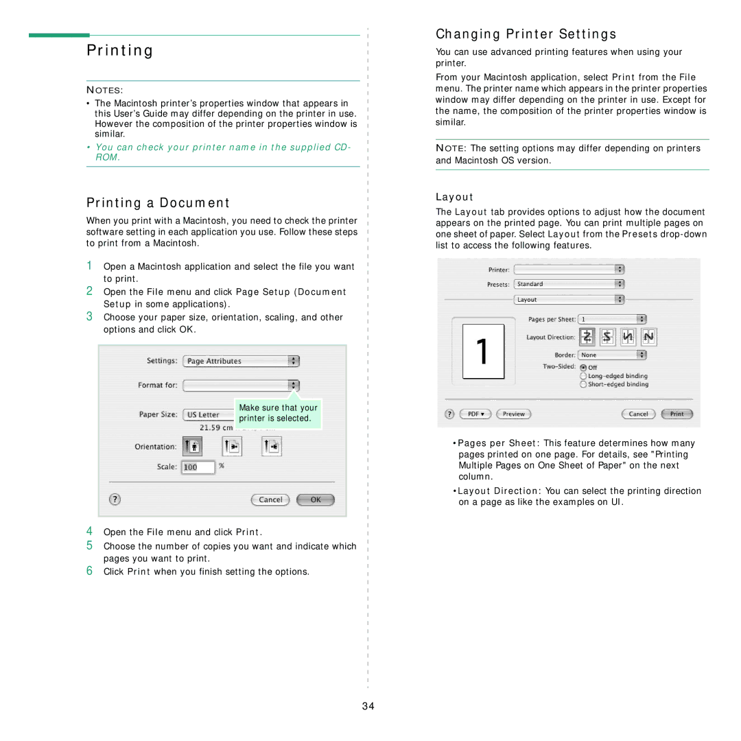 Samsung ML-2850D manual Printing a Document, Changing Printer Settings, Layout 