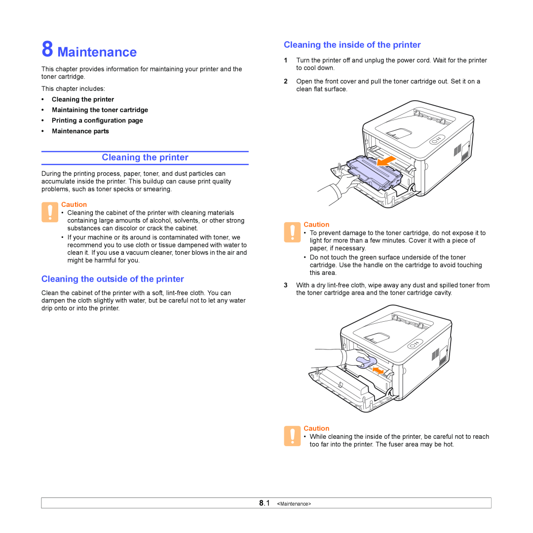 Samsung ML-2850D manual Maintenance, Cleaning the printer, Cleaning the outside of the printer 