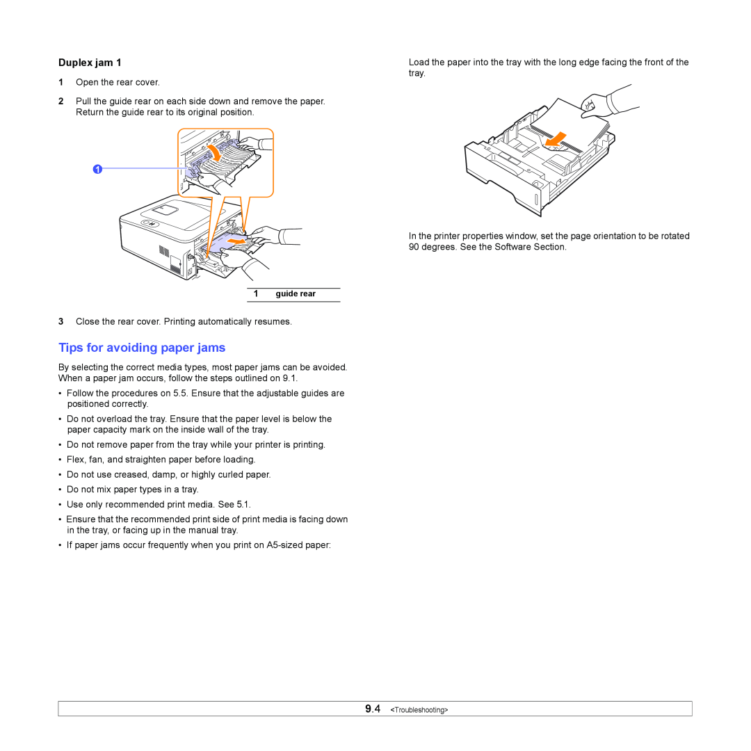 Samsung ML-2850D manual Tips for avoiding paper jams, Duplex jam 